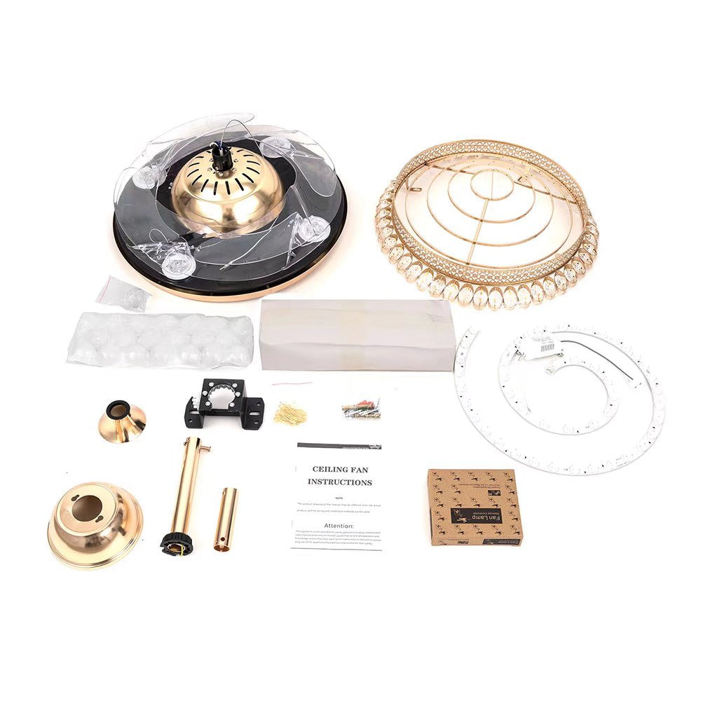HomeRoots Gold Glam Faux Crystal Chandelier With Covnertible Ceiling Fan