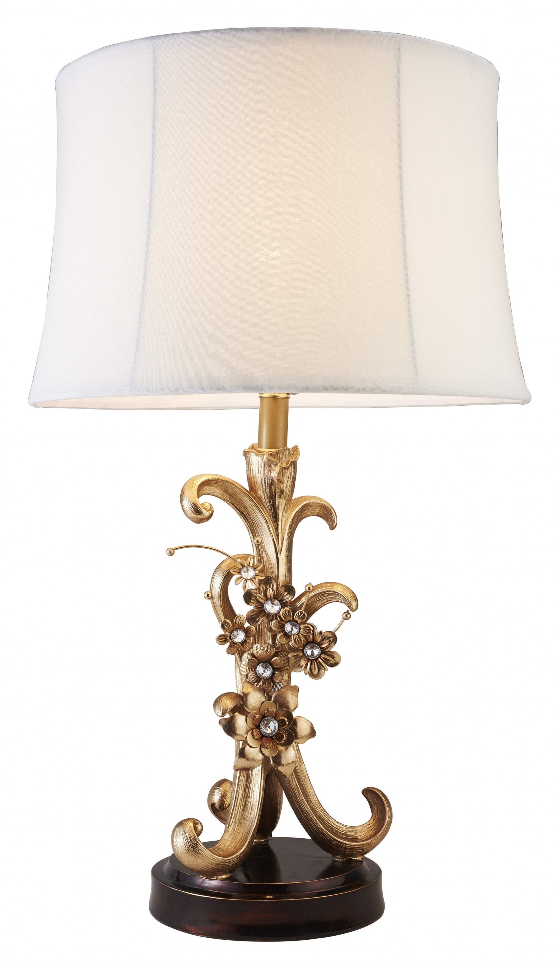 HomeRoots Golden Scroll Table Lamp With Faux Crystal Bling