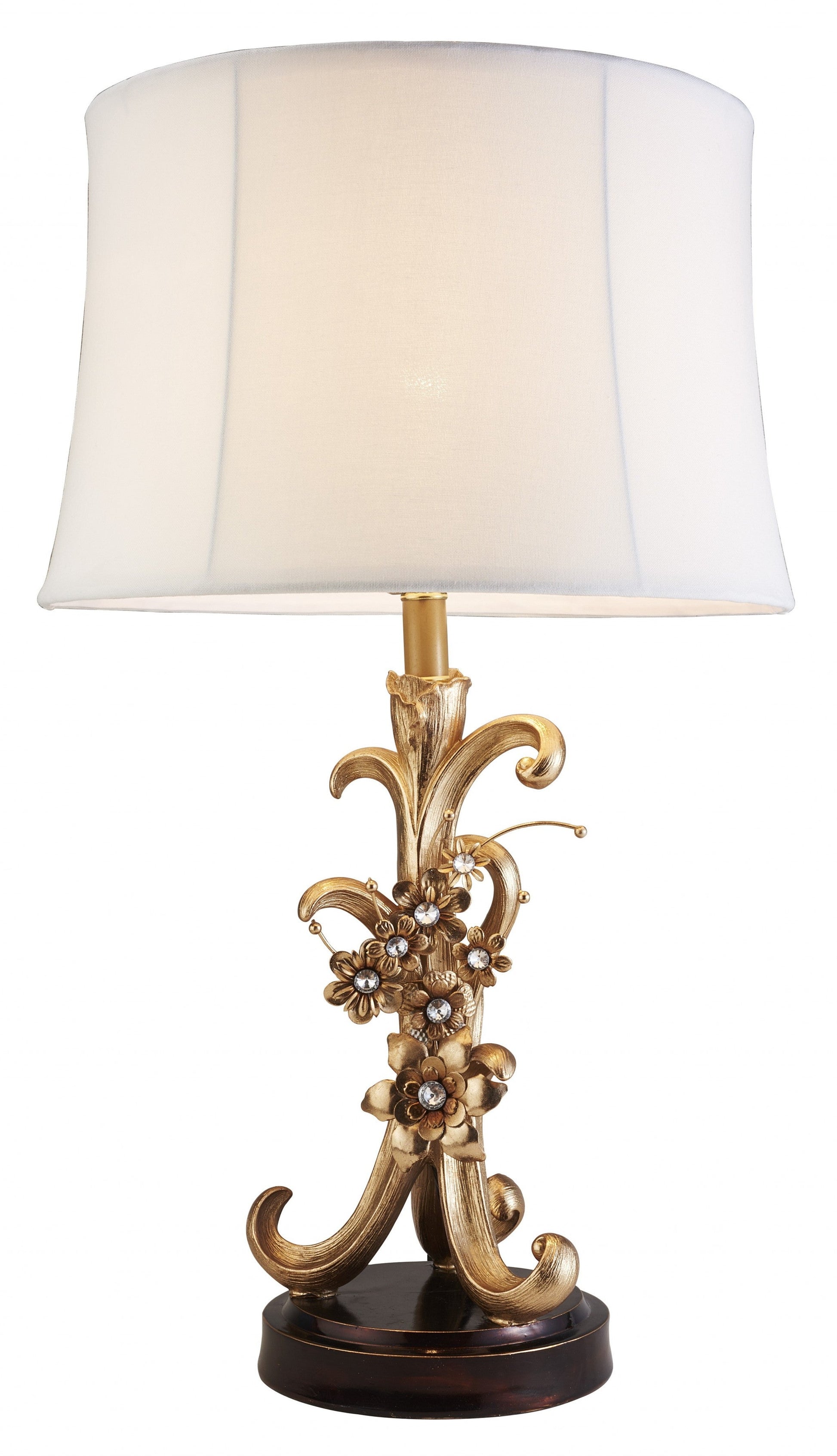 HomeRoots Golden Scroll Table Lamp With Faux Crystal Bling