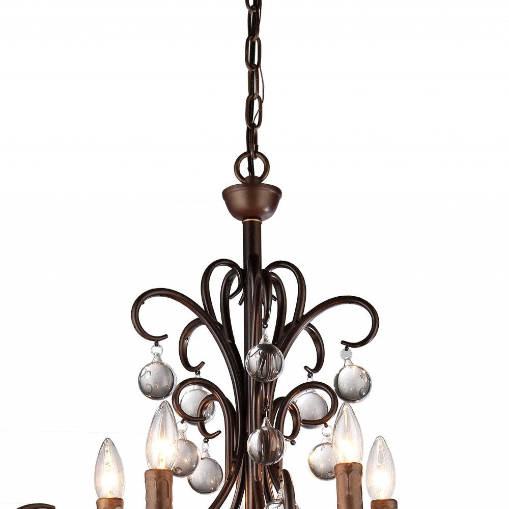 HomeRoots Grace Antique Bronze And Crystal Drop Curved 5-Light Chandelier