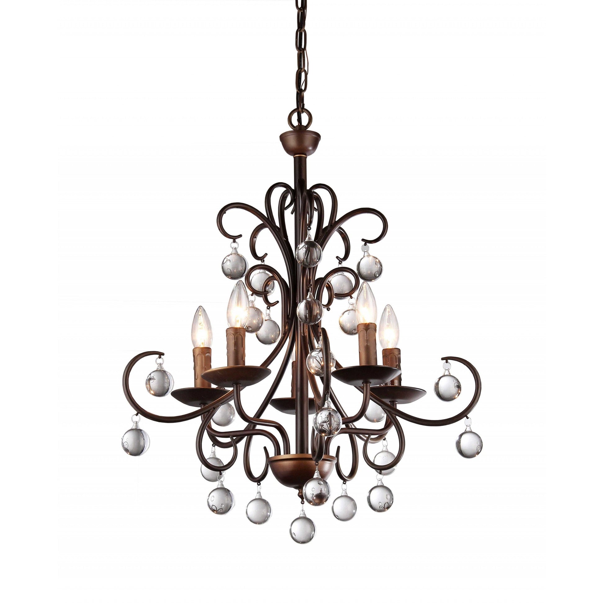 HomeRoots Grace Antique Bronze And Crystal Drop Curved 5-Light Chandelier