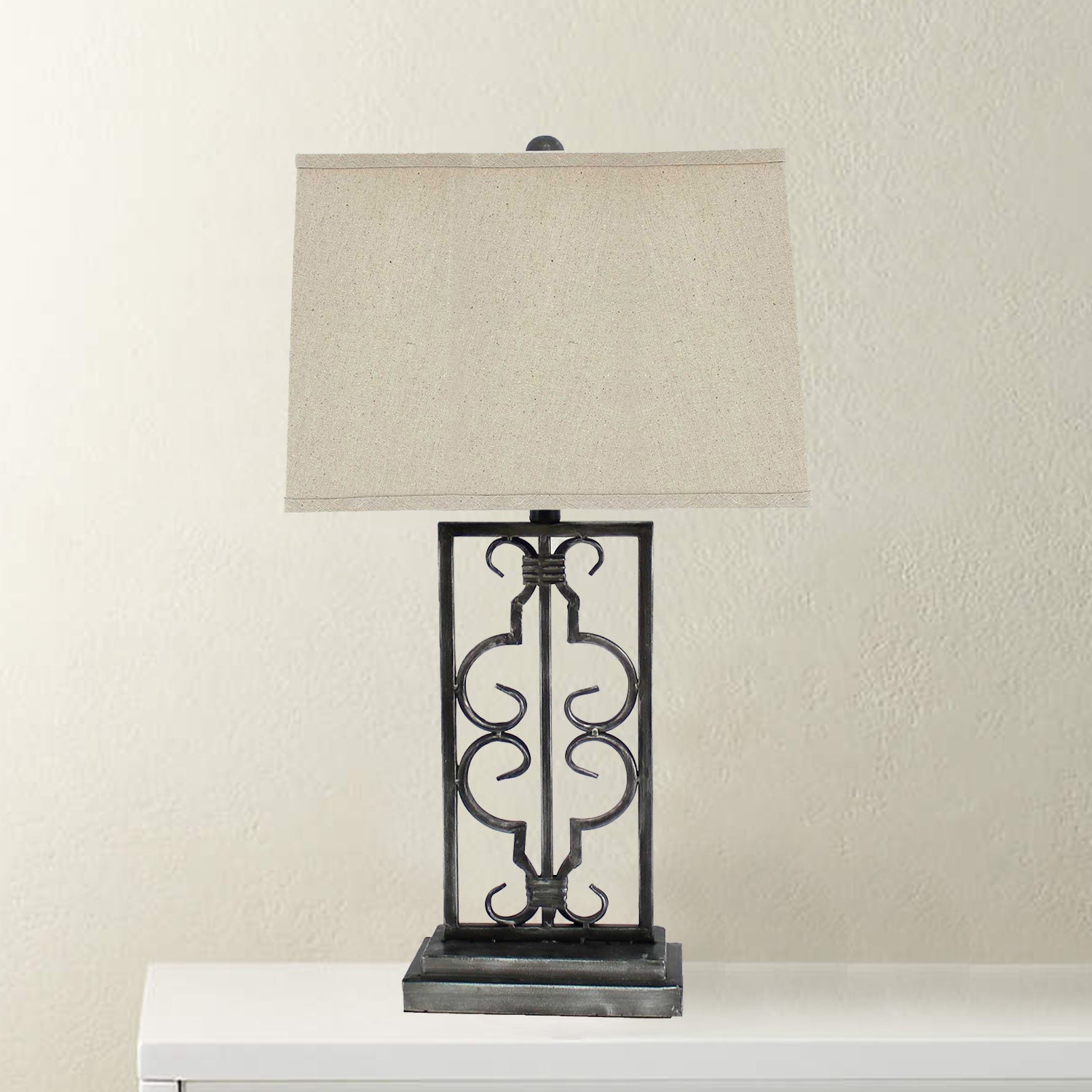 HomeRoots Gray Industrial Table Lamp With Stacked Metal Pedestal