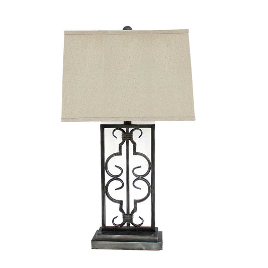 HomeRoots Gray Industrial Table Lamp With Stacked Metal Pedestal
