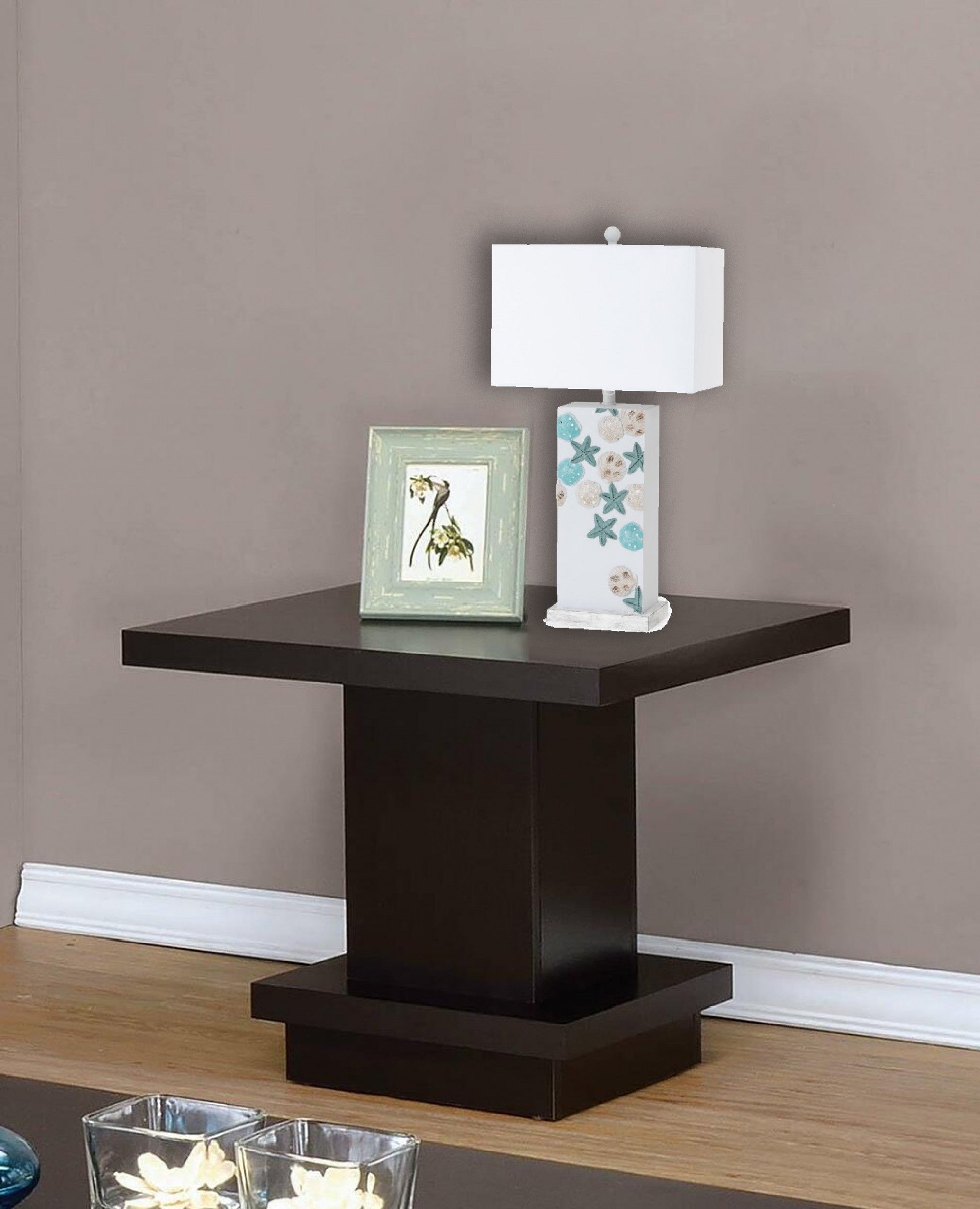 HomeRoots Green and White Starfish Table Lamps in Set of Two
