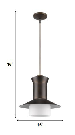 HomeRoots Greta 1-Light Pendant With Gloss White Interior And Etched Glass Shade in Oil Rubbed Bronze Finish