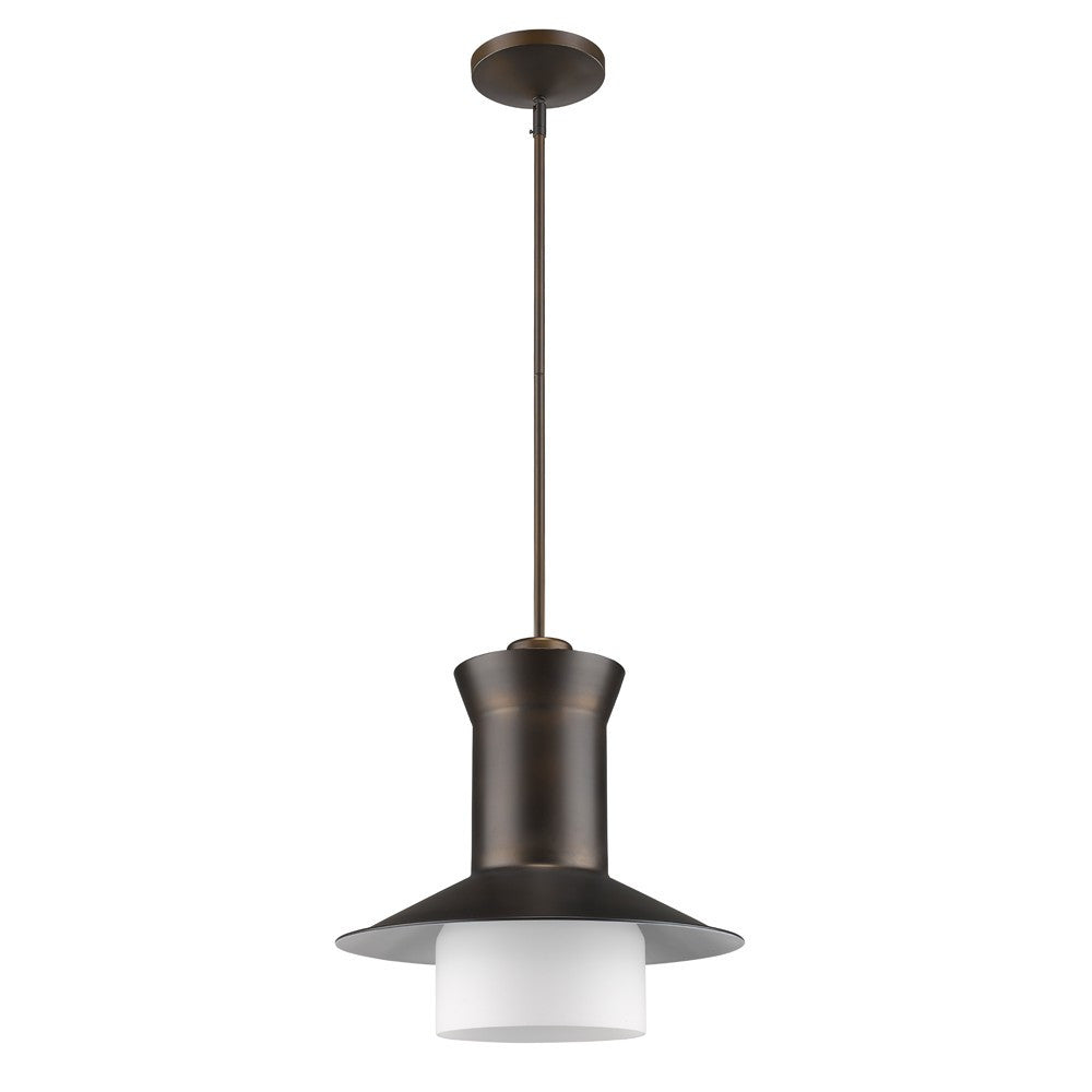 HomeRoots Greta 1-Light Pendant With Gloss White Interior And Etched Glass Shade in Oil Rubbed Bronze Finish