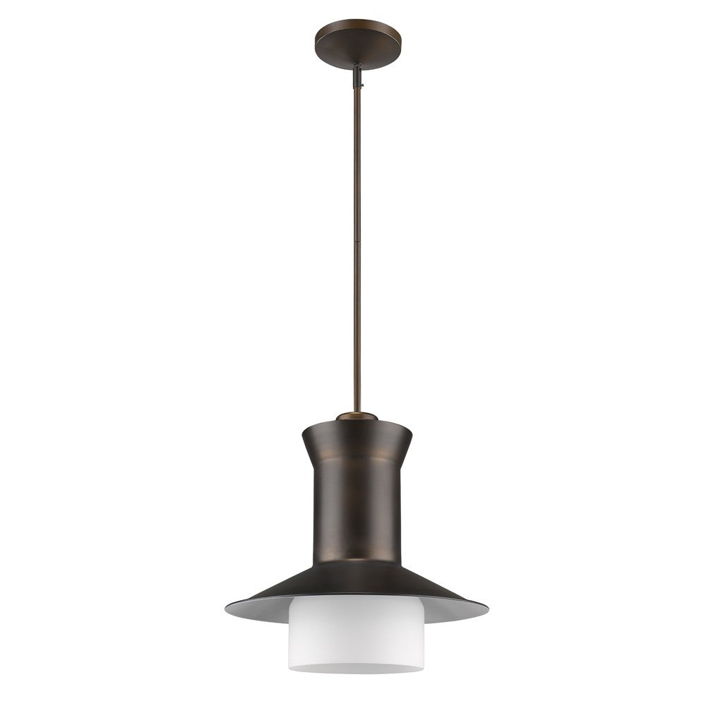 HomeRoots Greta 1-Light Pendant With Gloss White Interior And Etched Glass Shade in Oil Rubbed Bronze Finish