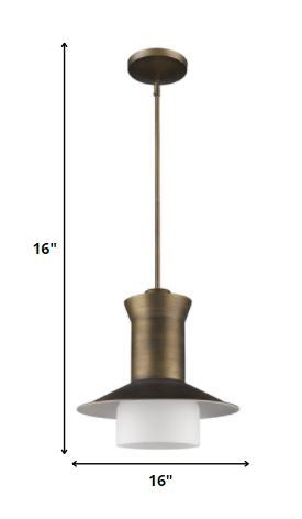 HomeRoots Greta 1-Light Pendant With Gloss White Interior And Etched Glass Shade in Raw Brass Finish