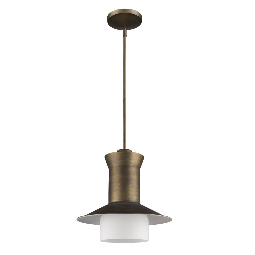 HomeRoots Greta 1-Light Pendant With Gloss White Interior And Etched Glass Shade in Raw Brass Finish