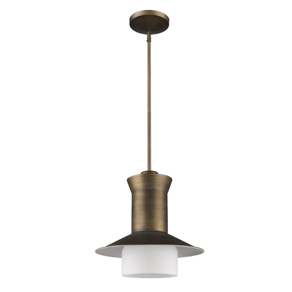 HomeRoots Greta 1-Light Pendant With Gloss White Interior And Etched Glass Shade in Raw Brass Finish