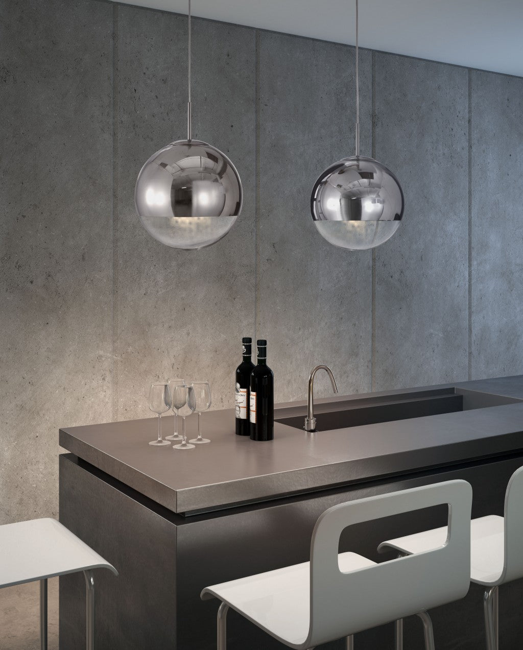 HomeRoots Half and Half Orb Ceiling Lamp in Chrome Finish