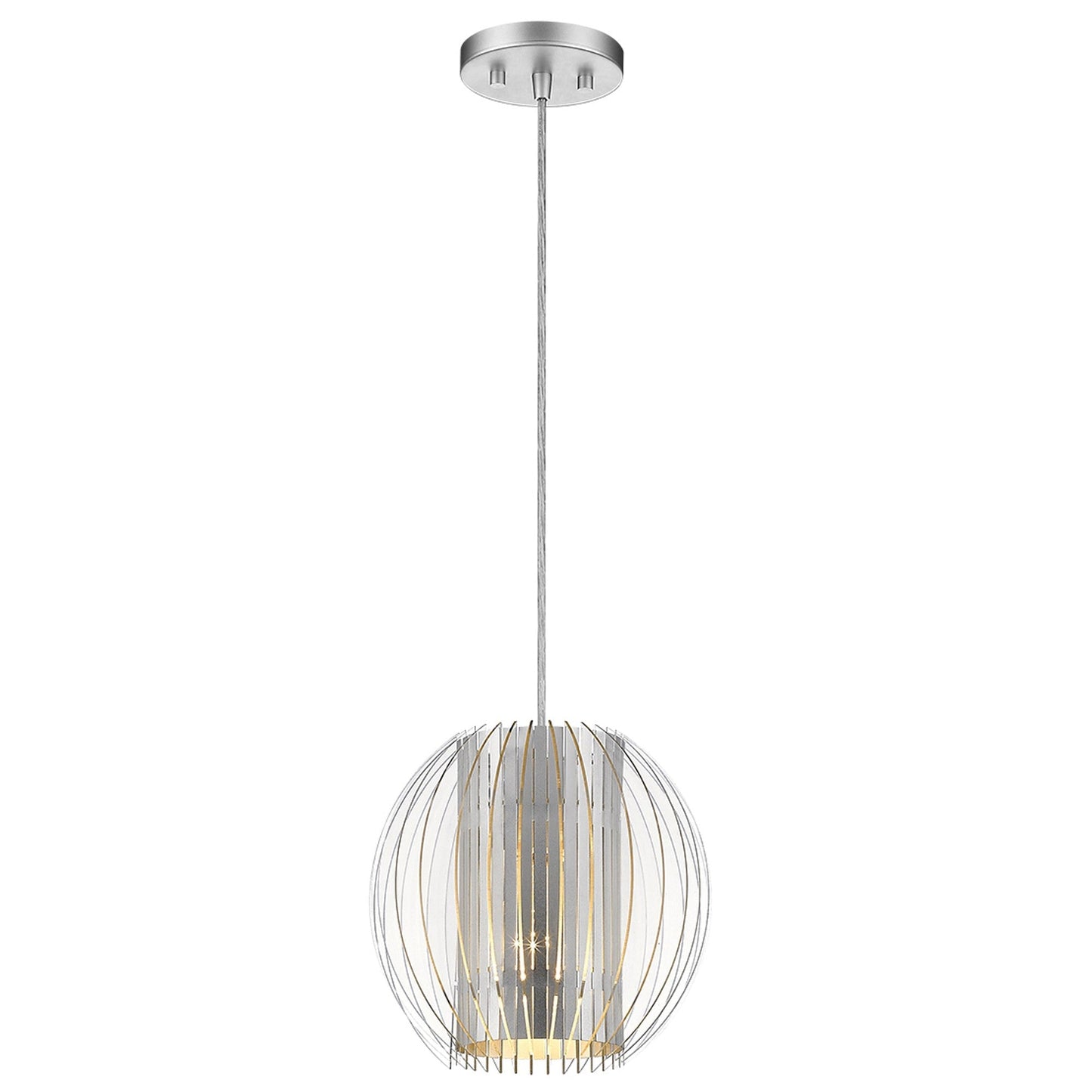 HomeRoots Hanging Globe Light With Acrylic and Steel Shade