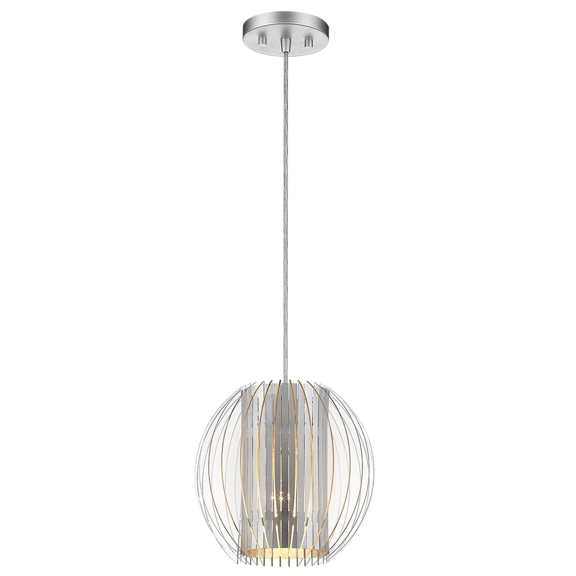 HomeRoots Hanging Globe Light With Acrylic and Steel Shade