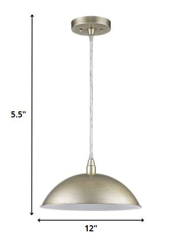 HomeRoots Hanging Light With Dome Shade and Silver Metal Finish