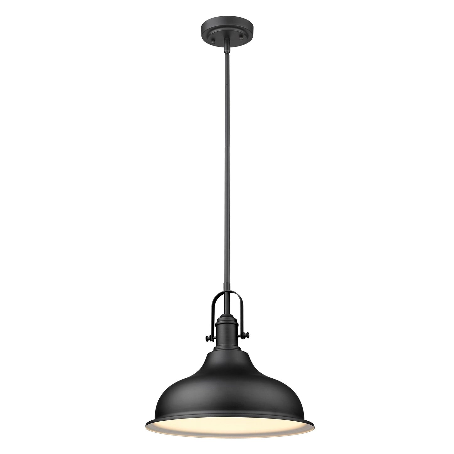 HomeRoots Hanging Light With Dome Shade in Matte Black Finish