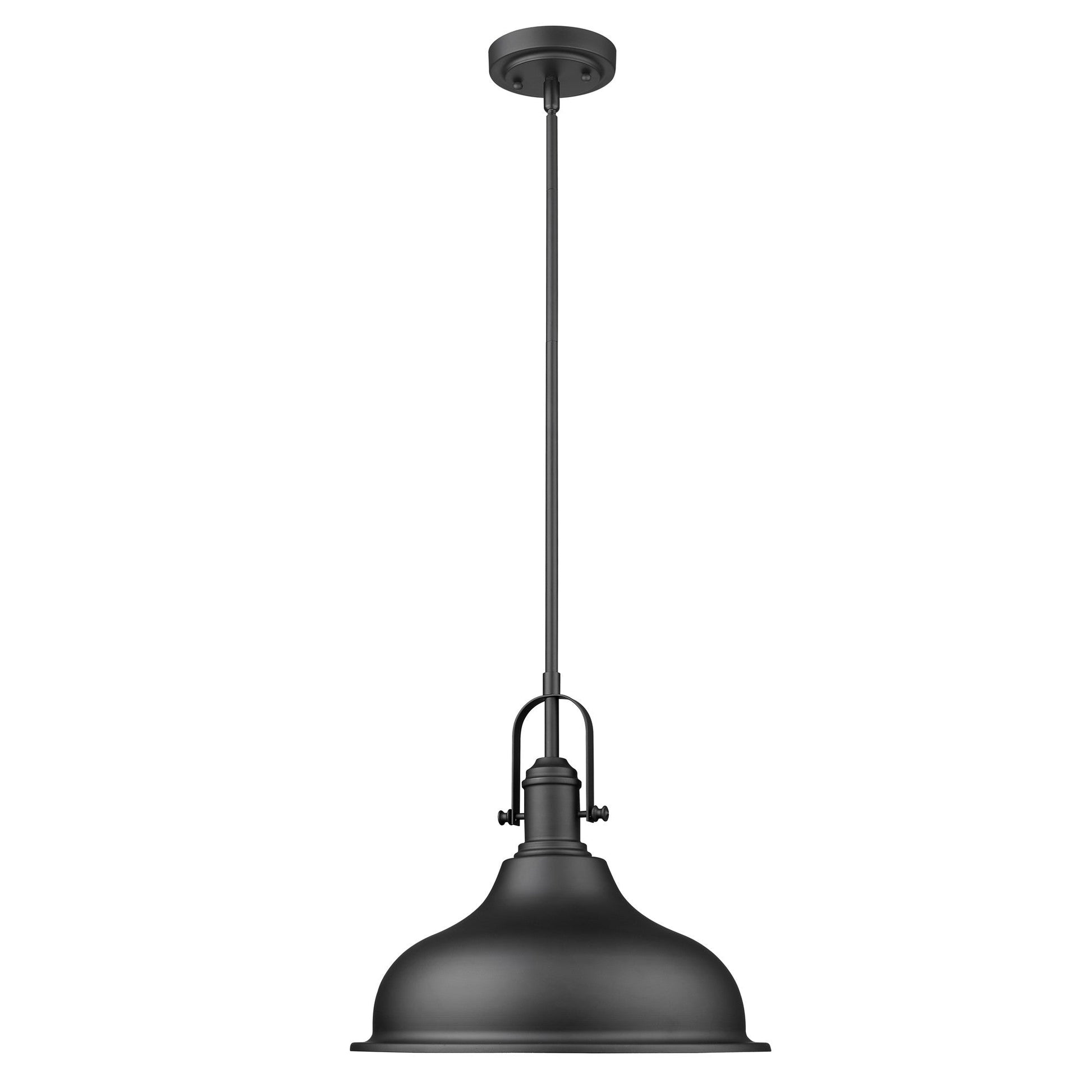 HomeRoots Hanging Light With Dome Shade in Matte Black Finish