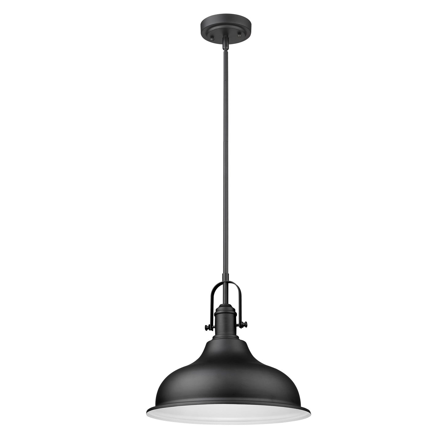 HomeRoots Hanging Light With Dome Shade in Matte Black Finish