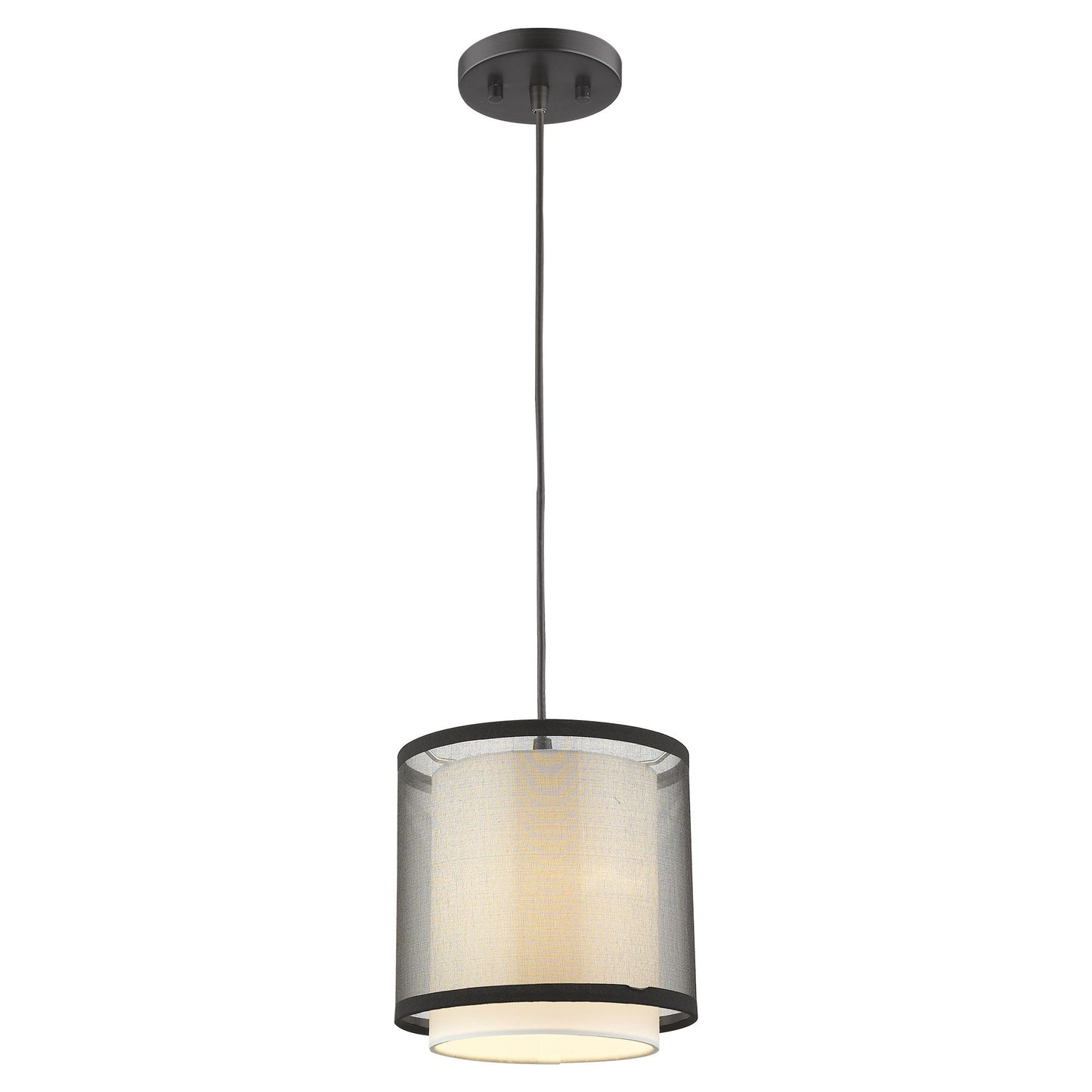 HomeRoots Hanging Light With Fabric Shade and Antique Bronze Finish