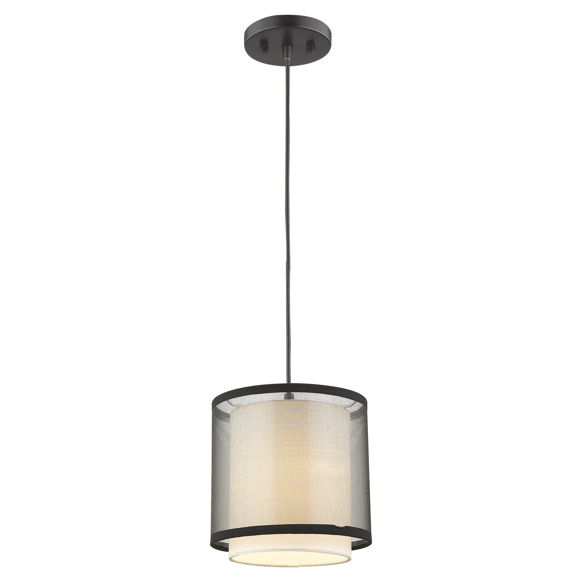 HomeRoots Hanging Light With Fabric Shade and Antique Bronze Finish