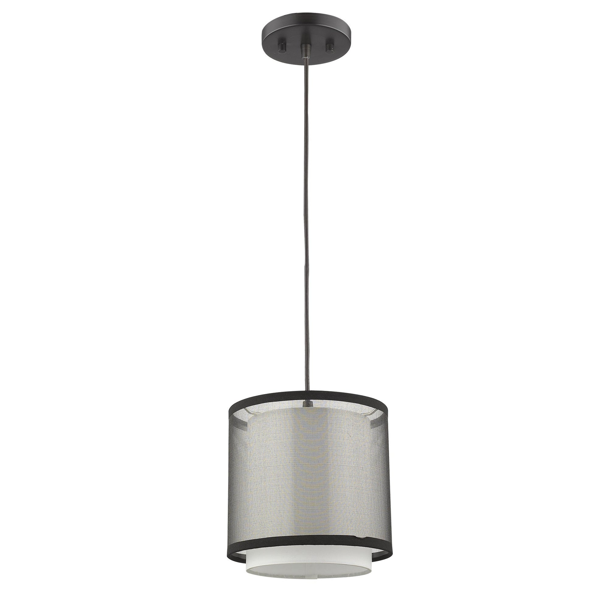 HomeRoots Hanging Light With Fabric Shade and Antique Bronze Finish