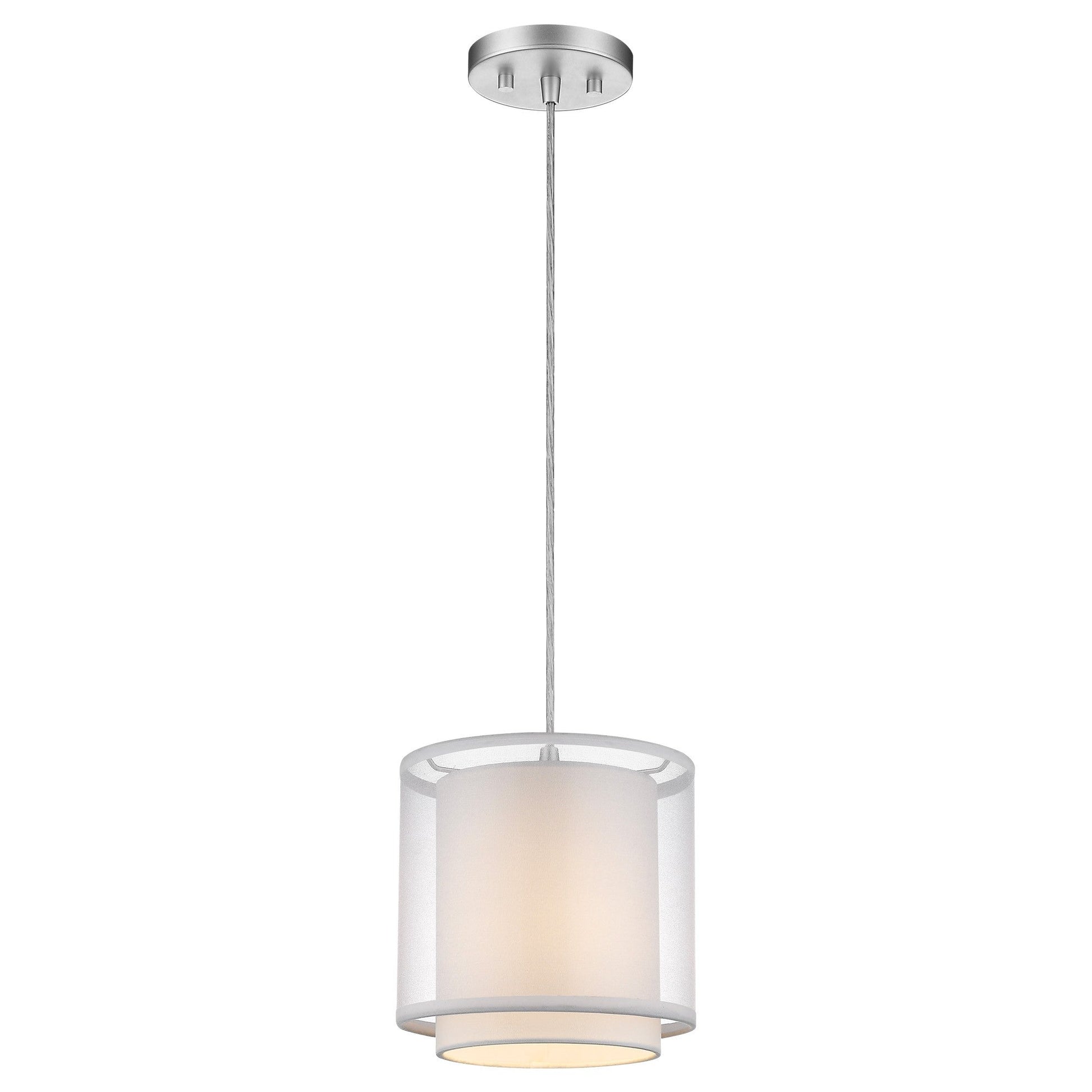 HomeRoots Hanging Light With Fabric Shade in White Finish