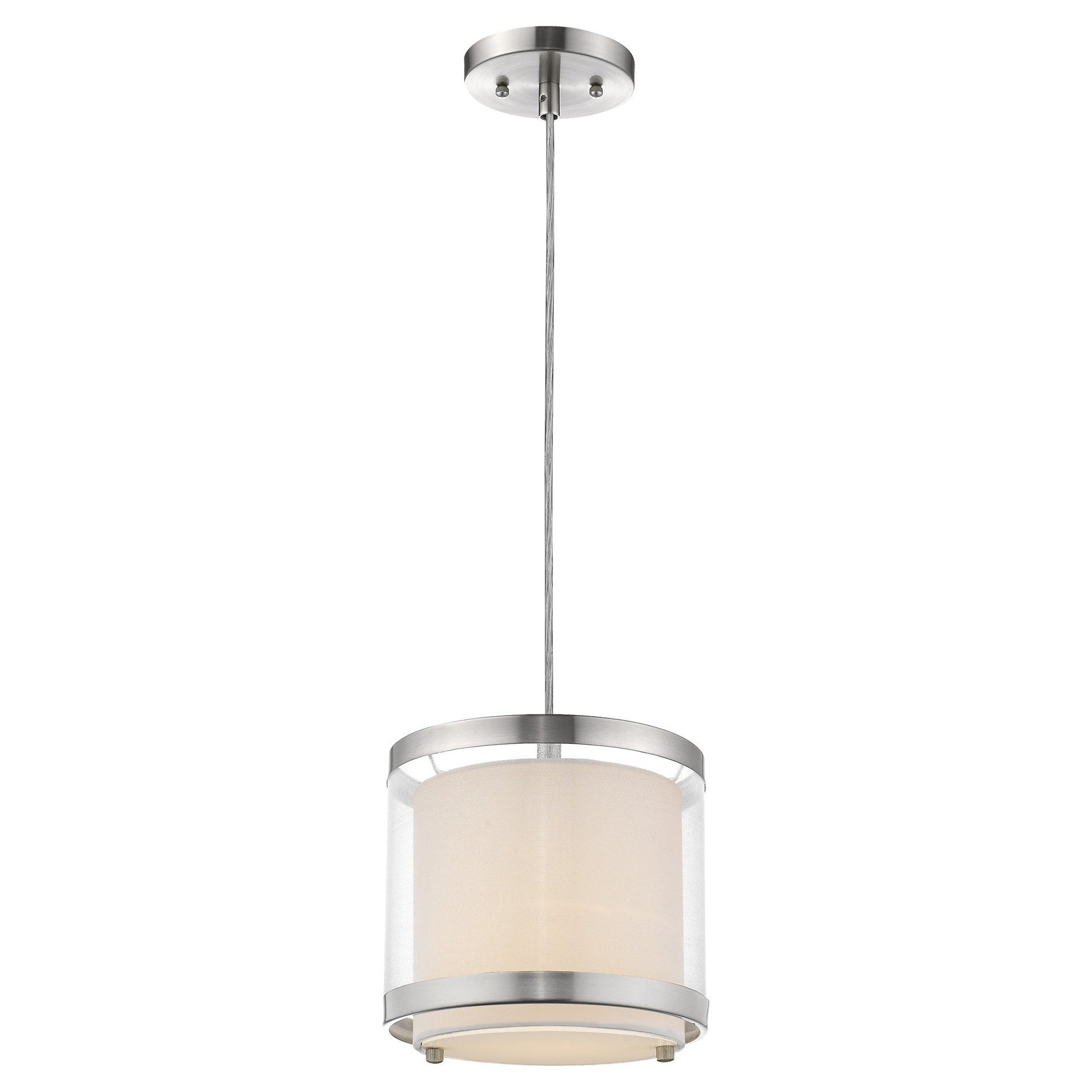 HomeRoots Hanging Light With Fabric Shade in White and Silver Finish