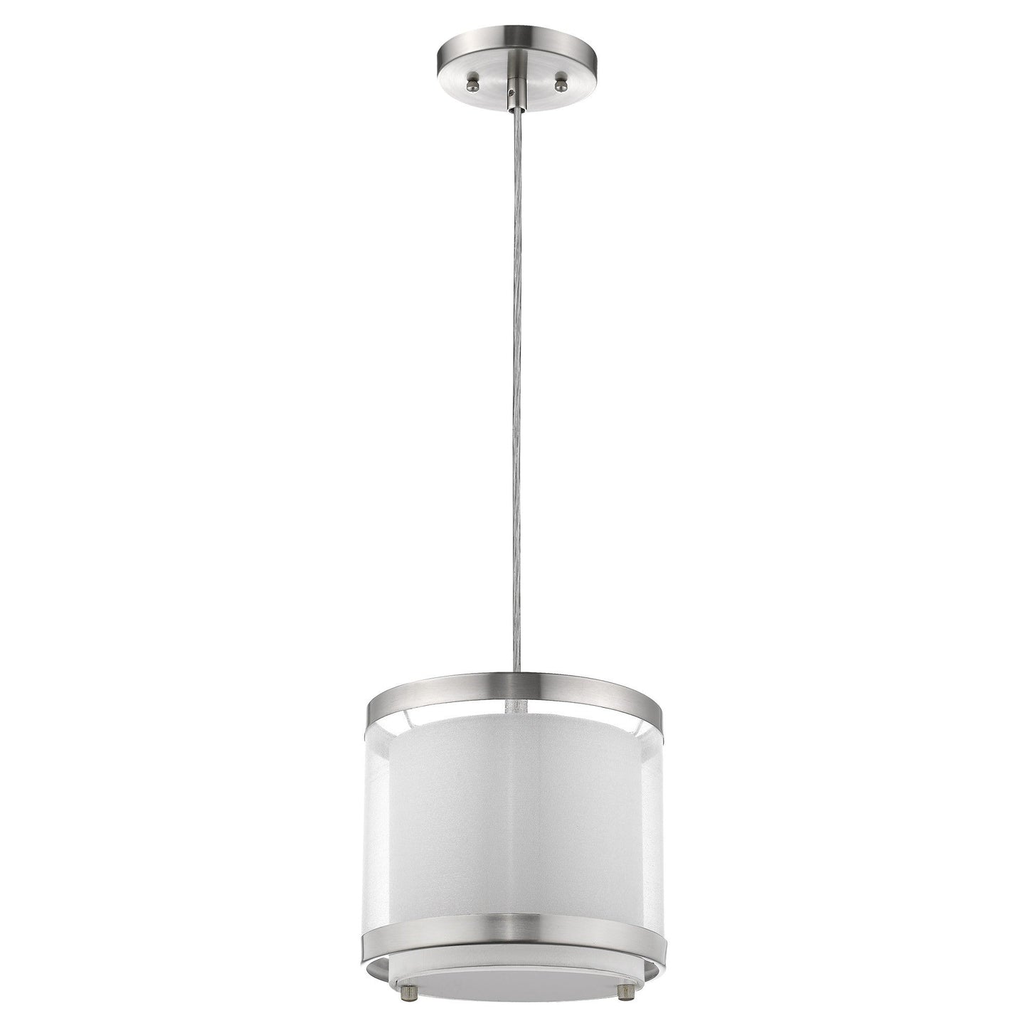 HomeRoots Hanging Light With Fabric Shade in White and Silver Finish