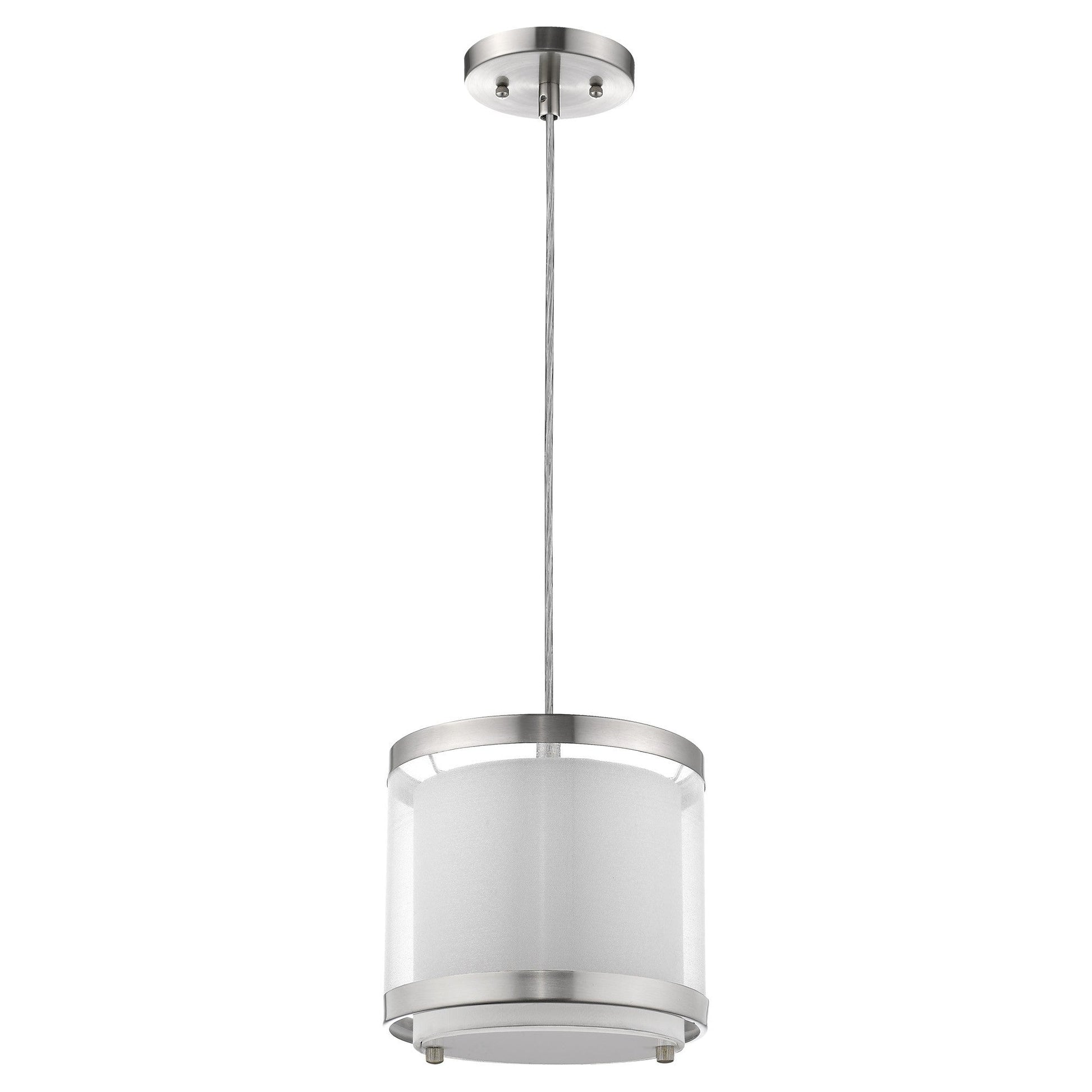 HomeRoots Hanging Light With Fabric Shade in White and Silver Finish