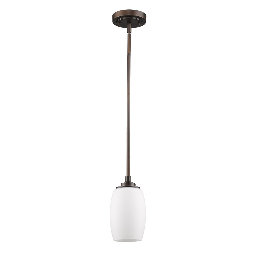 HomeRoots Hanging Light With Frosted Glass Shade in Bronze Finish