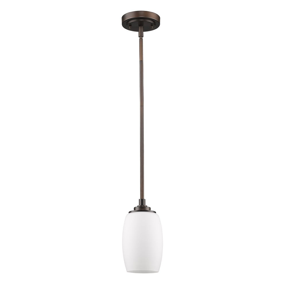 HomeRoots Hanging Light With Frosted Glass Shade in Bronze Finish