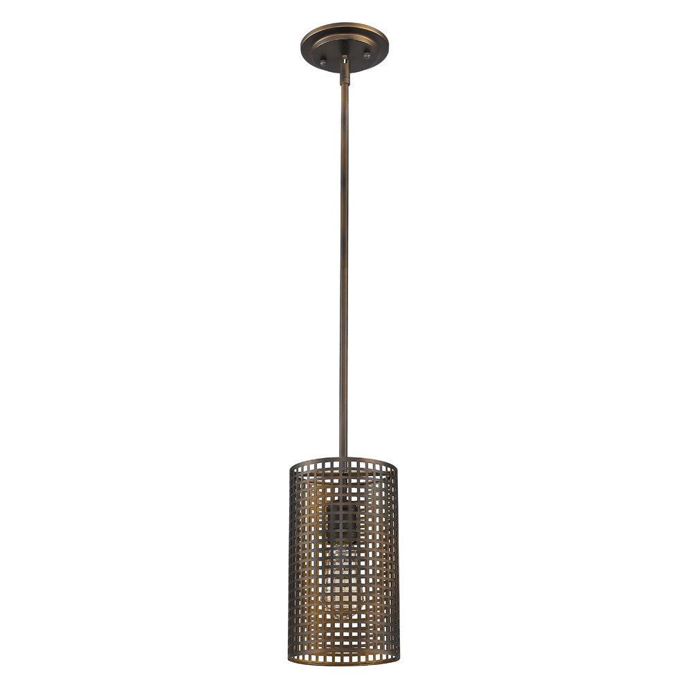 HomeRoots Hanging Light With Mesh Shade in Bronze Metal Finish