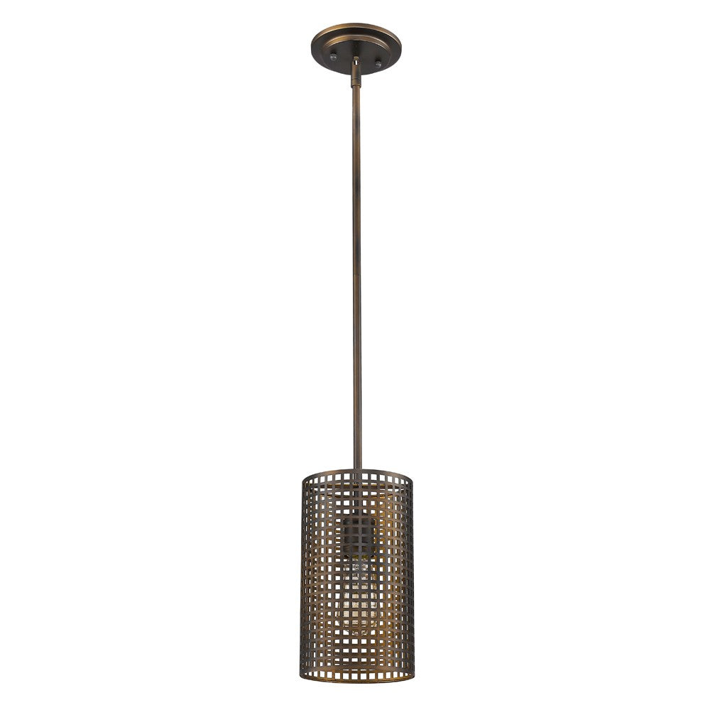 HomeRoots Hanging Light With Mesh Shade in Bronze Metal Finish