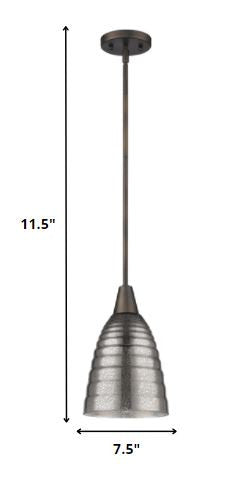 HomeRoots Hanging Light With Ribbed Pebbled Glass Shade in Bronze Finish