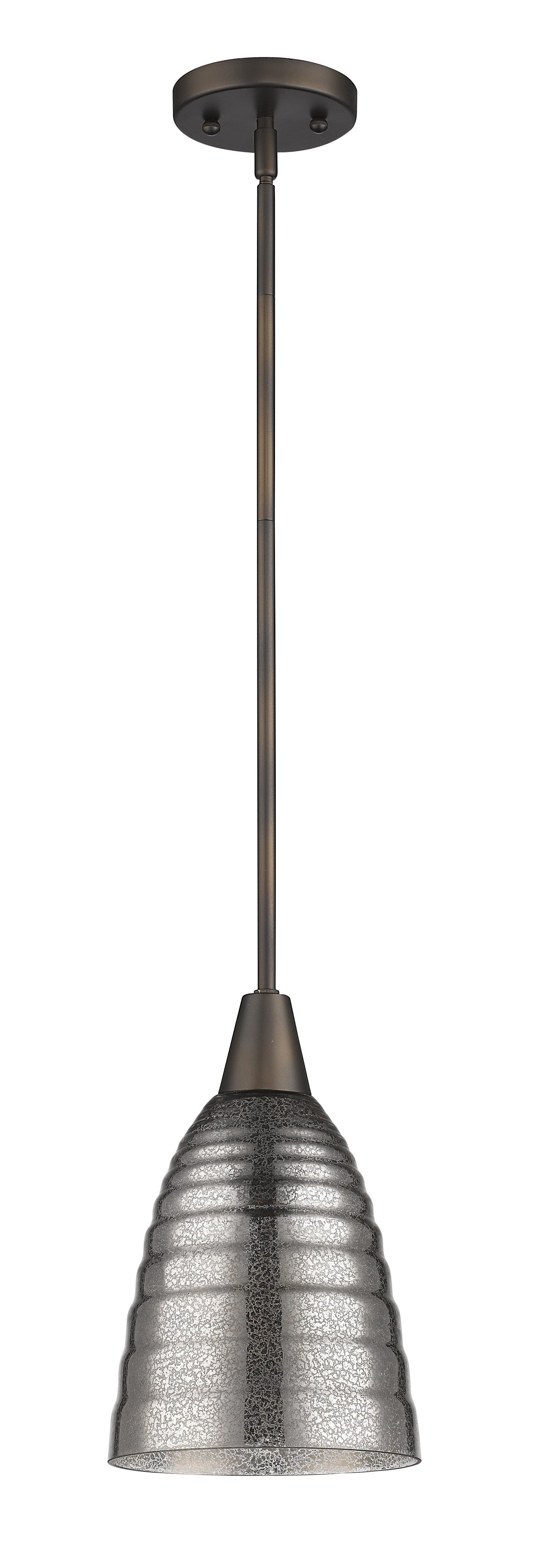 HomeRoots Hanging Light With Ribbed Pebbled Glass Shade in Bronze Finish
