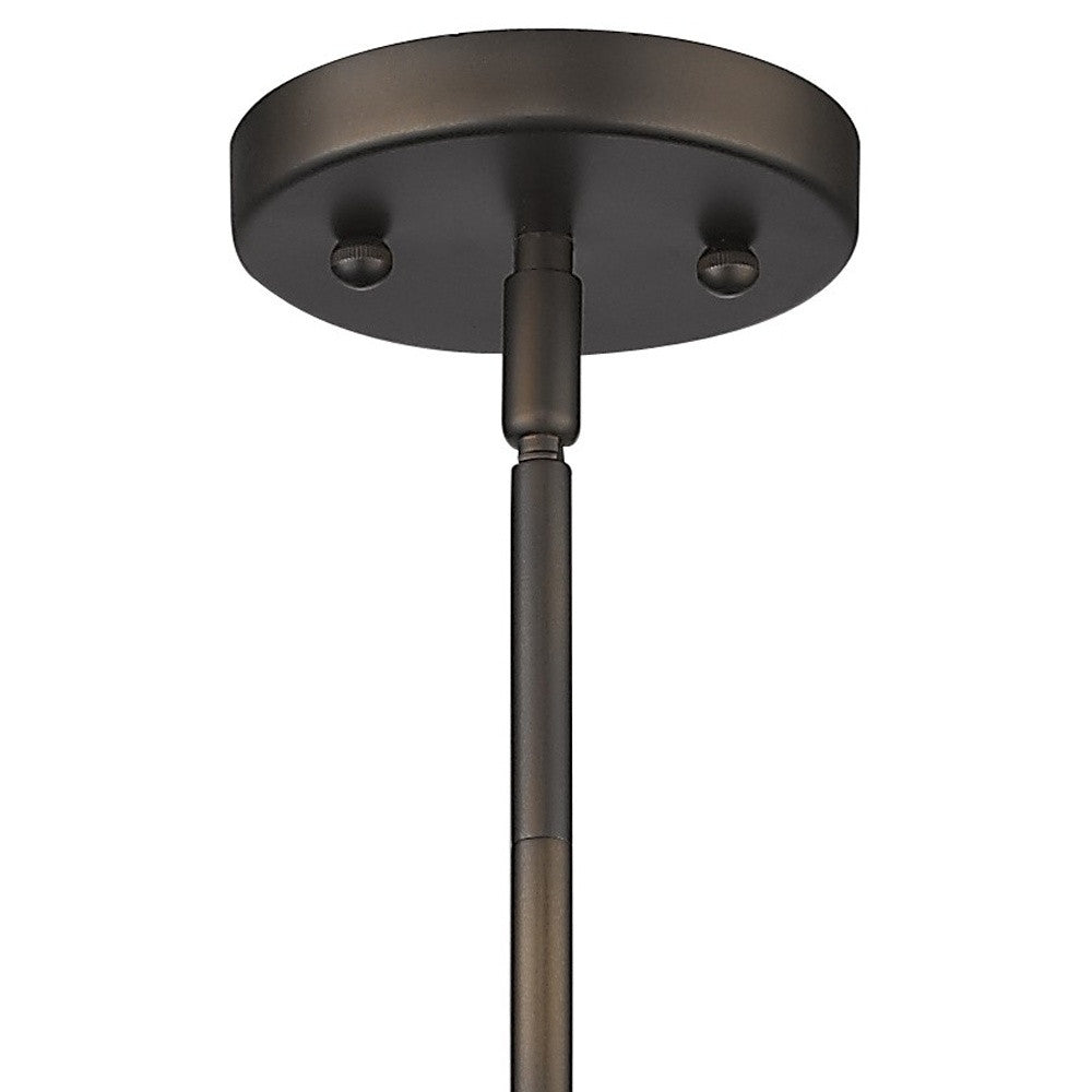 HomeRoots Hanging Light With Ribbed Pebbled Glass Shade in Bronze Finish
