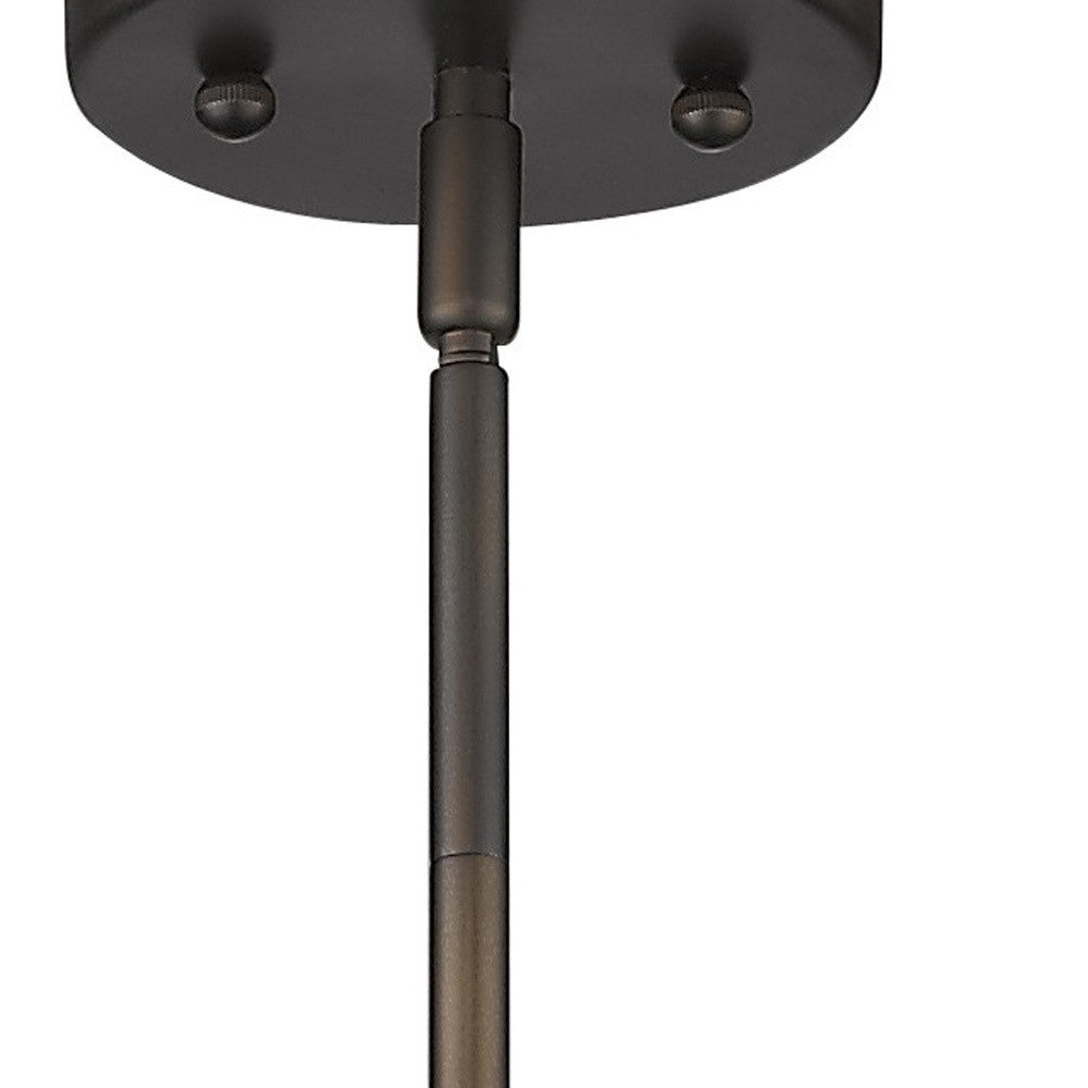 HomeRoots Hanging Light With Ribbed Pebbled Glass Shade in Bronze Finish