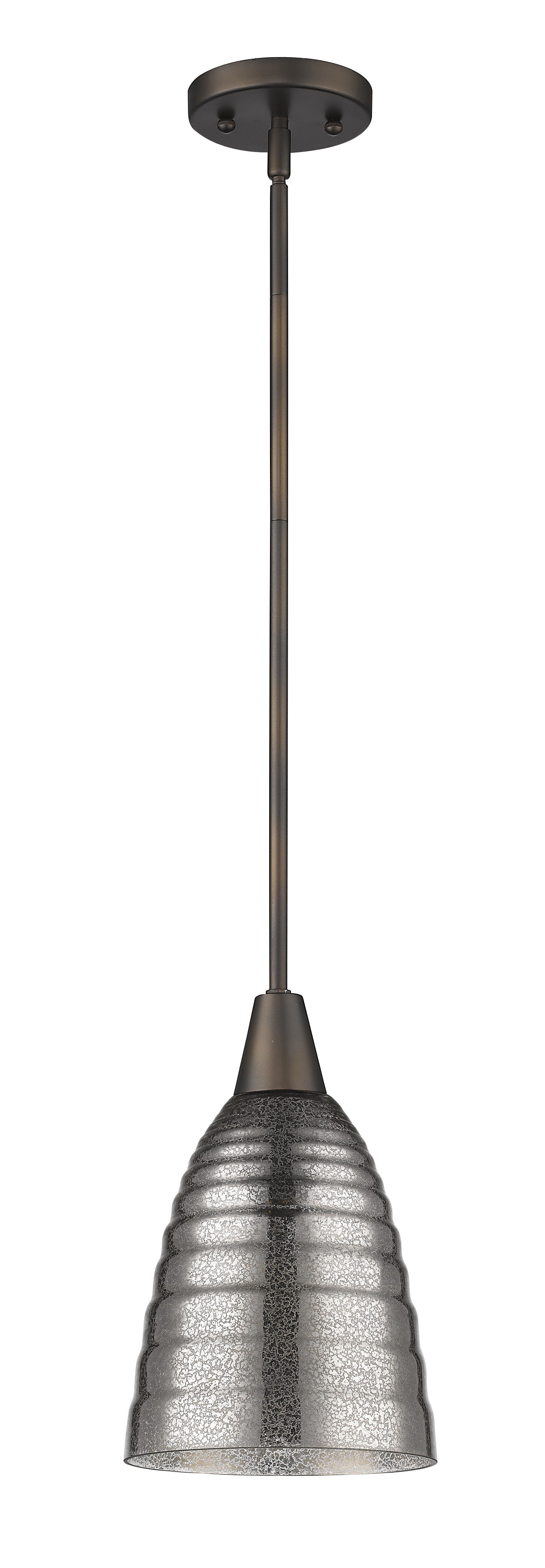 HomeRoots Hanging Light With Ribbed Pebbled Glass Shade in Bronze Finish