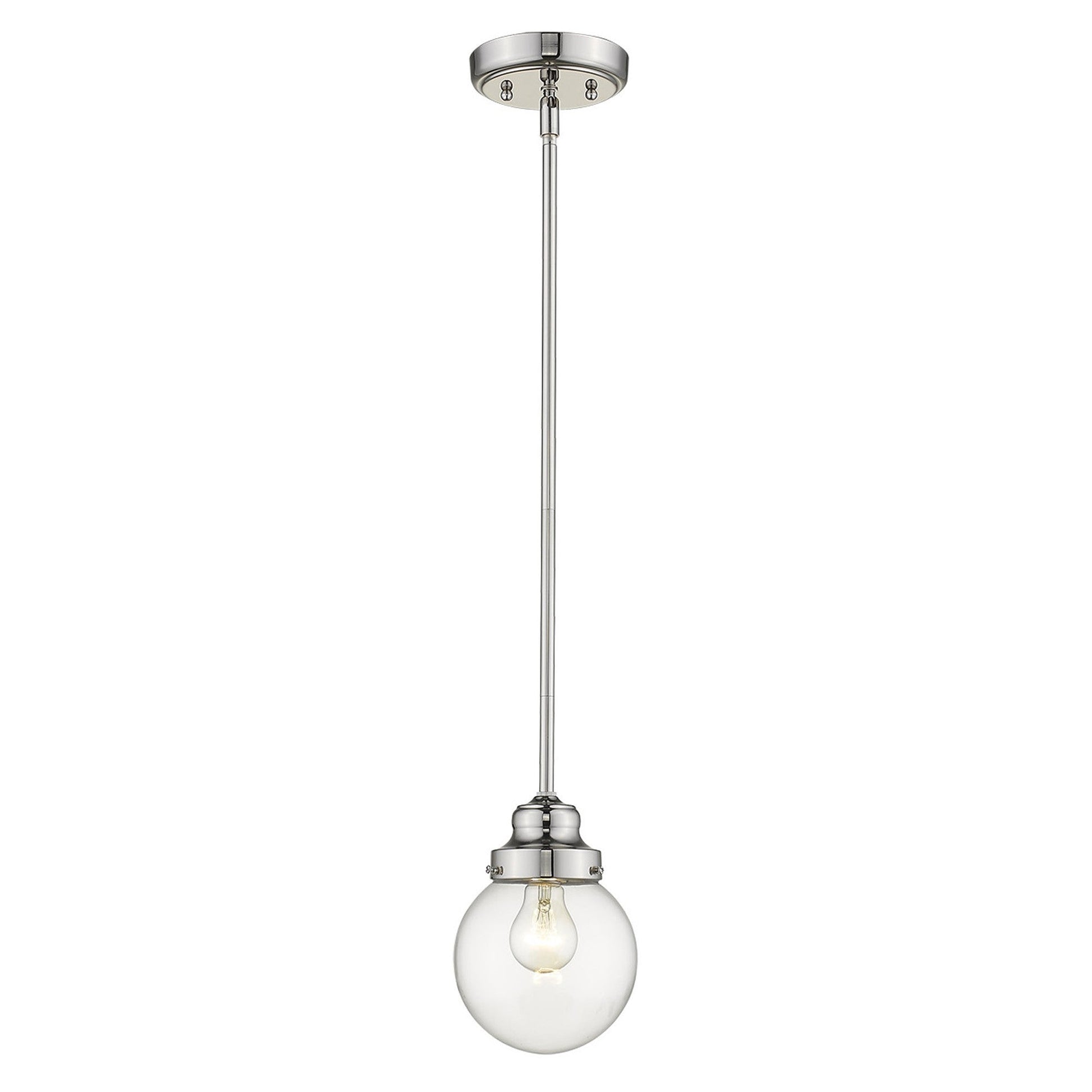 HomeRoots Hanging Light With Round Clear Glass Shade and Silver Metal Finish