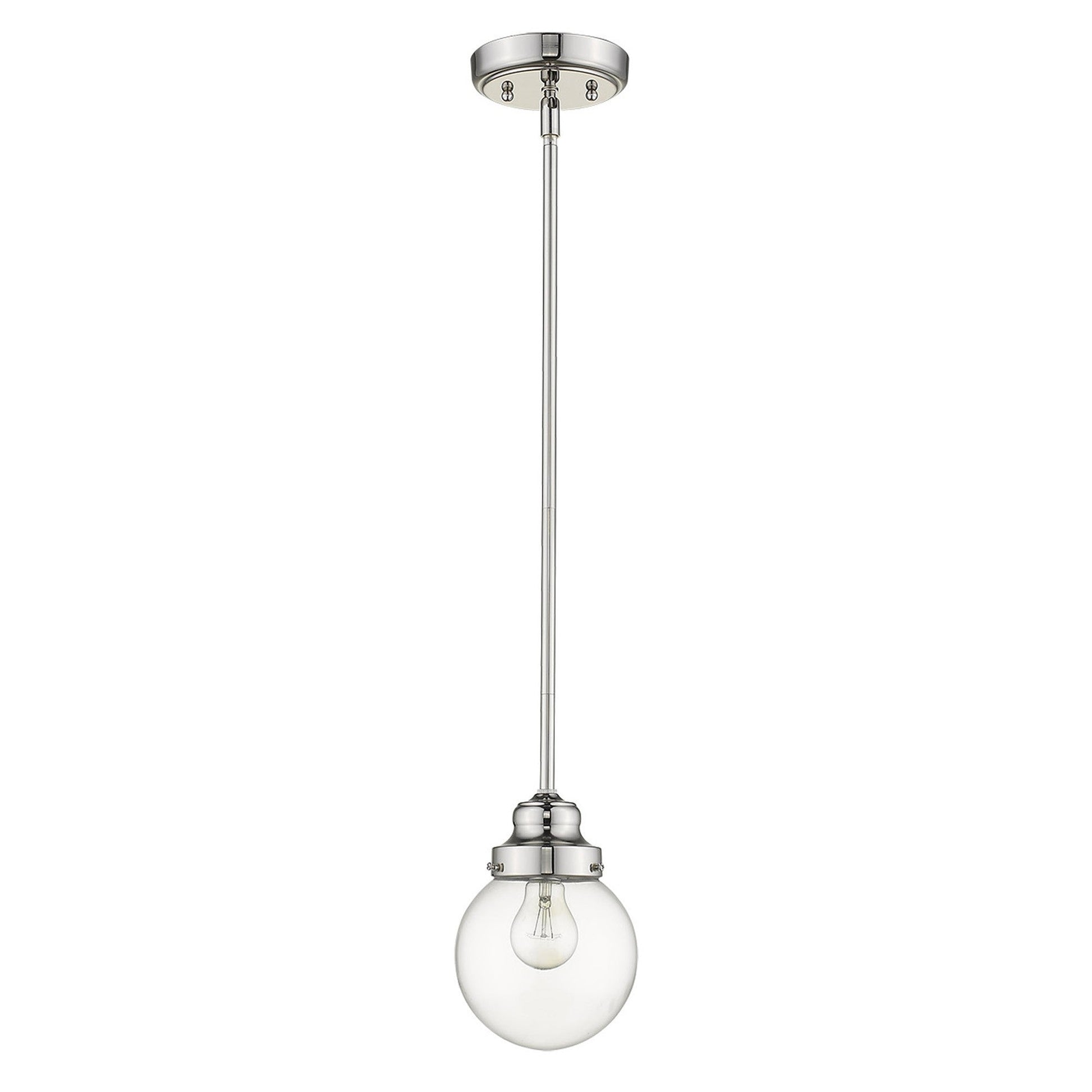 HomeRoots Hanging Light With Round Clear Glass Shade and Silver Metal Finish