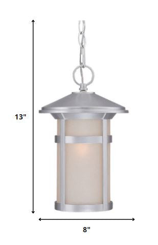 HomeRoots Hanging Light With Round White Glass in Brushed Silver Finish
