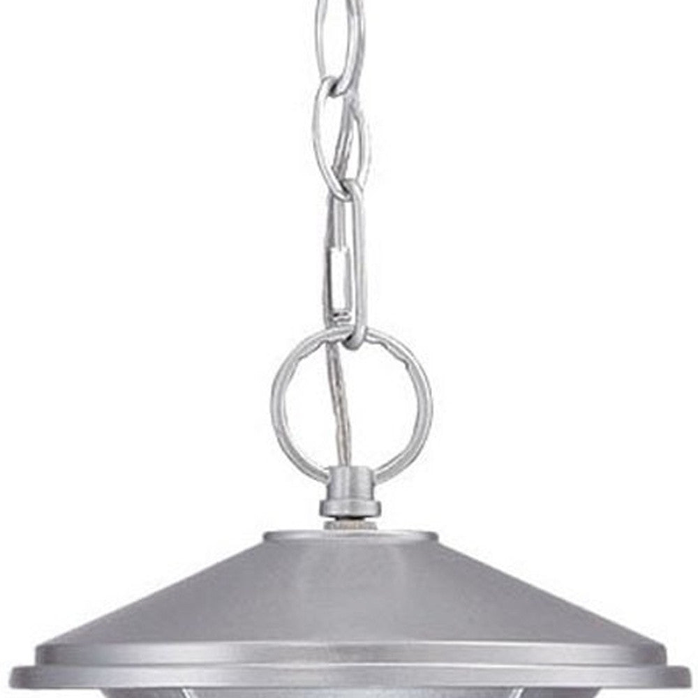 HomeRoots Hanging Light With Round White Glass in Brushed Silver Finish