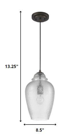 HomeRoots Hanging Light With Textured Glass Shade in Antique Bronze Finish