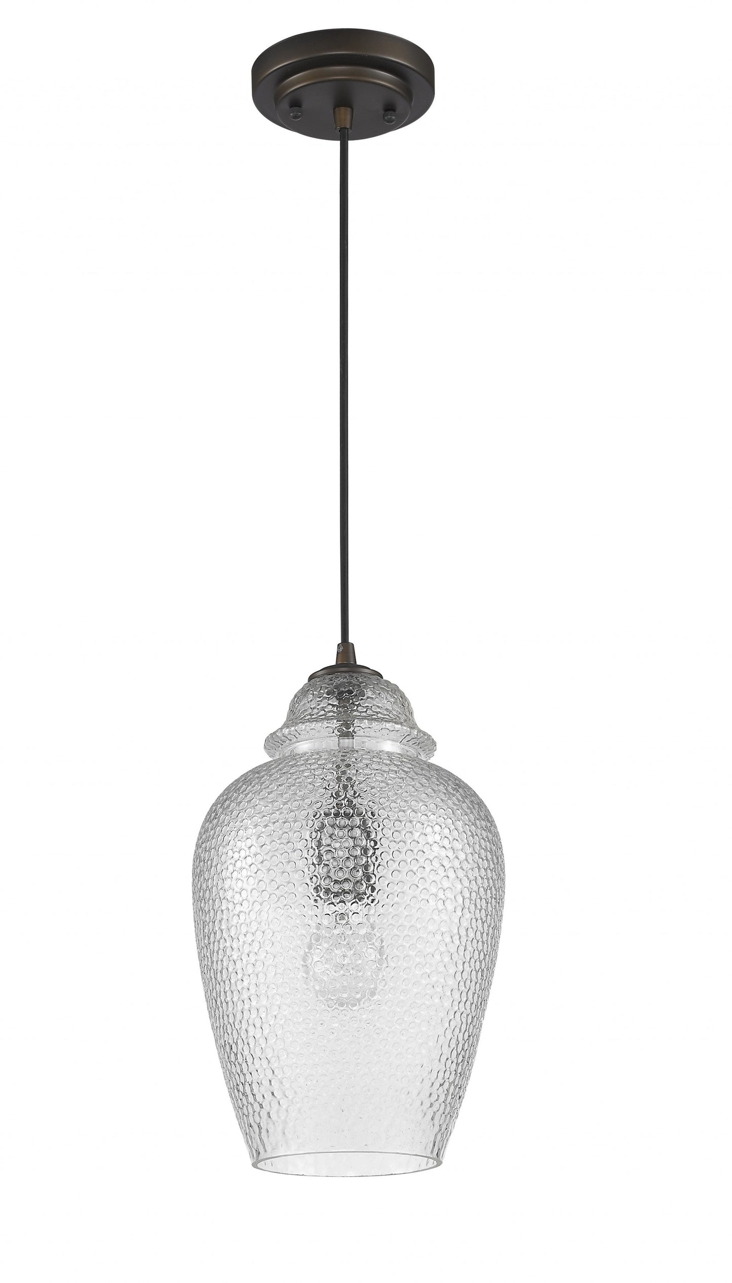 HomeRoots Hanging Light With Textured Glass Shade in Antique Bronze Finish