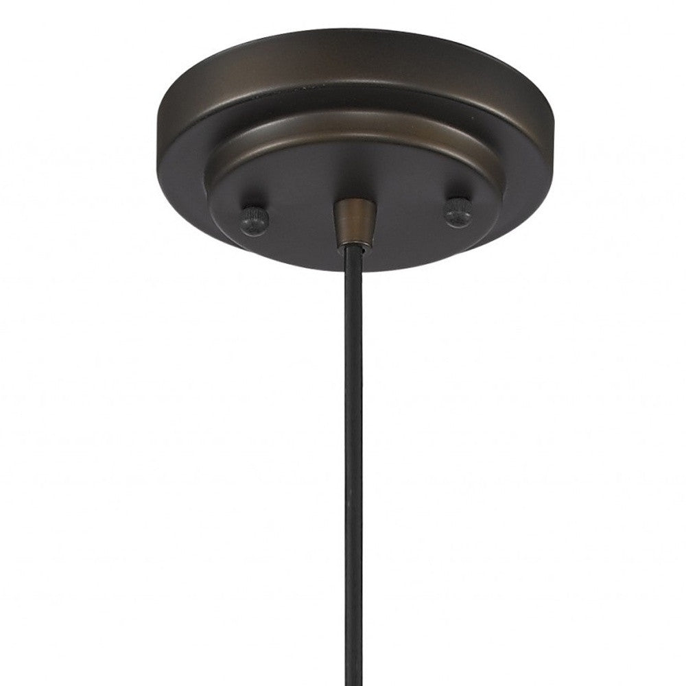 HomeRoots Hanging Light With Textured Glass Shade in Antique Bronze Finish