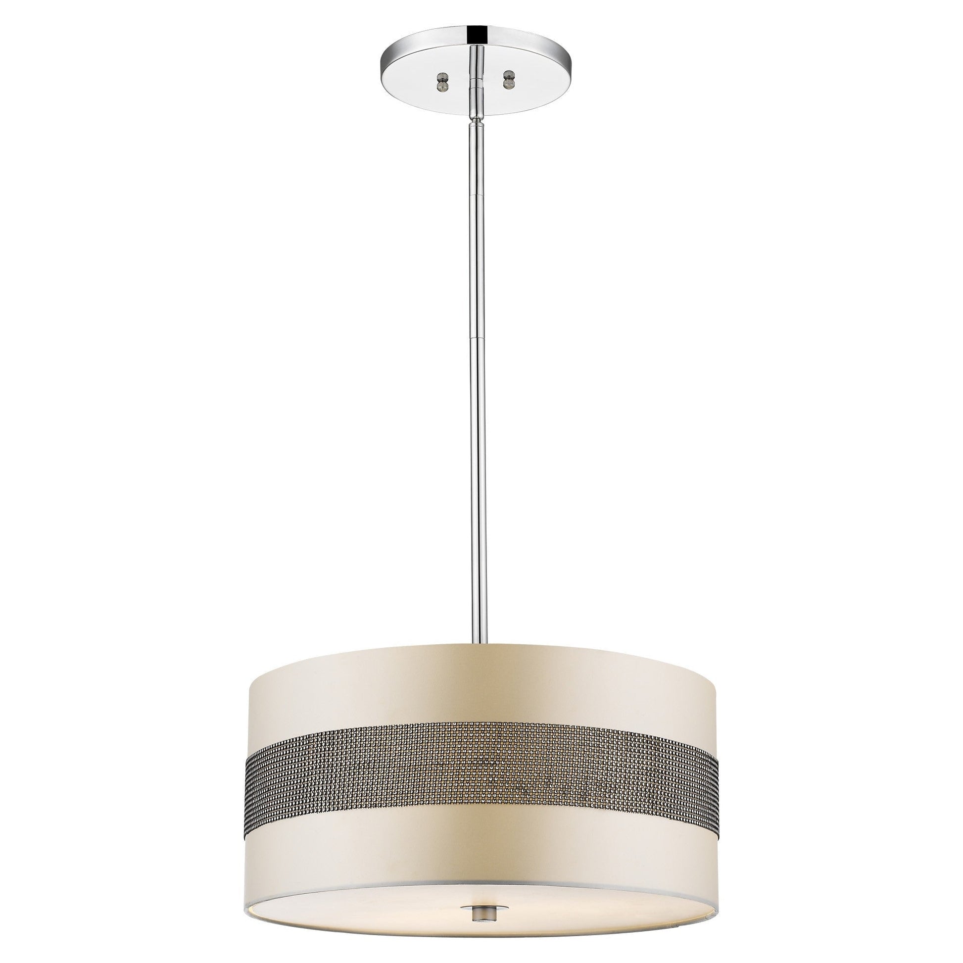 HomeRoots Harmony 3-Light Pendant With Crystal Studded Platinum Sheen Shade and Metallic Silver Finish