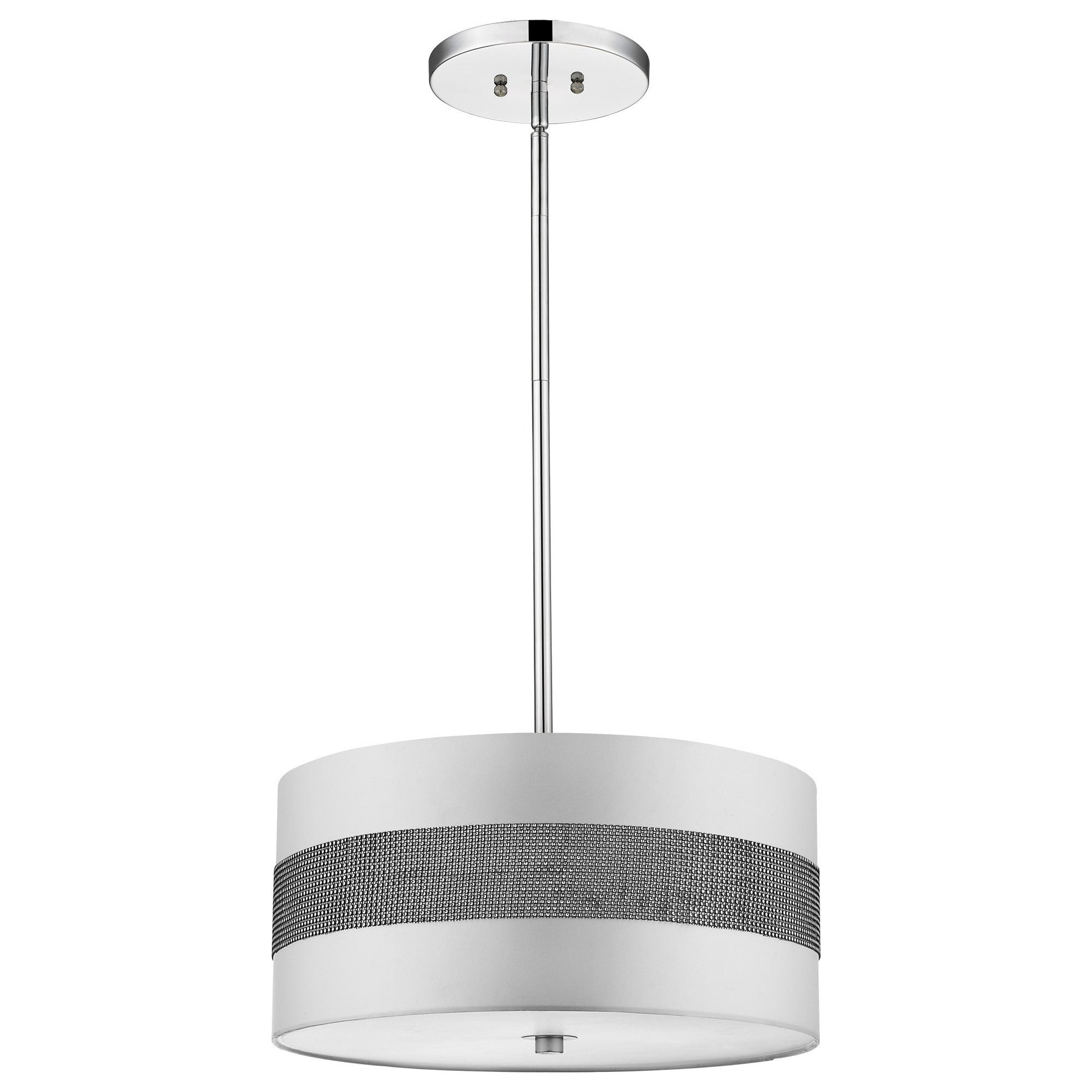 HomeRoots Harmony 3-Light Pendant With Crystal Studded Platinum Sheen Shade and Metallic Silver Finish