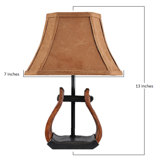 HomeRoots Horse Stirrup Accent Lamp With Faux Suede Brown Shade