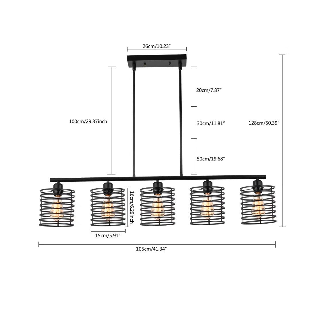 HomeRoots Industrial Cage Five Light Metal Pendant Chandelier in Black Finish