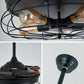 HomeRoots Industrial Caged Ceiling Lamp And Retractable Fan in Black Finish