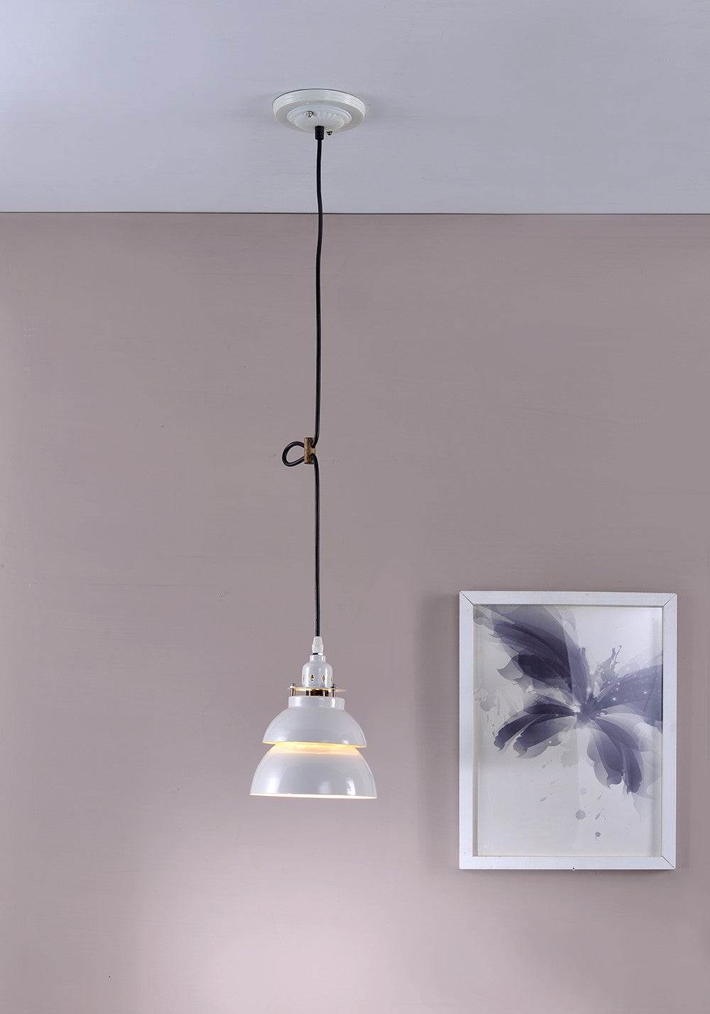 HomeRoots Industrial Two Tier Hanging Light in White Metal Finish